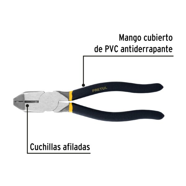 Pinza para electricista 8" uso rudo, mango de PVC, Pretul 22606 - Imagen 3
