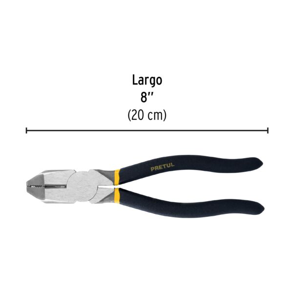 Pinza para electricista 8" uso rudo, mango de PVC, Pretul 22606 - Imagen 4