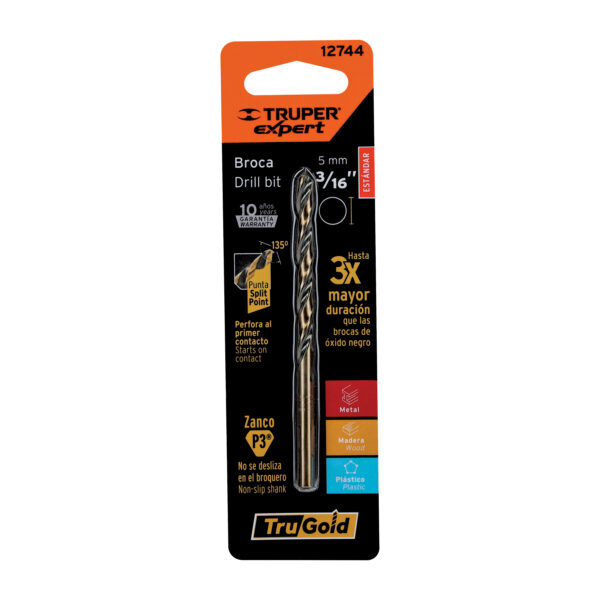 Broca HSS 3/16" Trugold para metal en blíster, Expert 12744 - Imagen 2