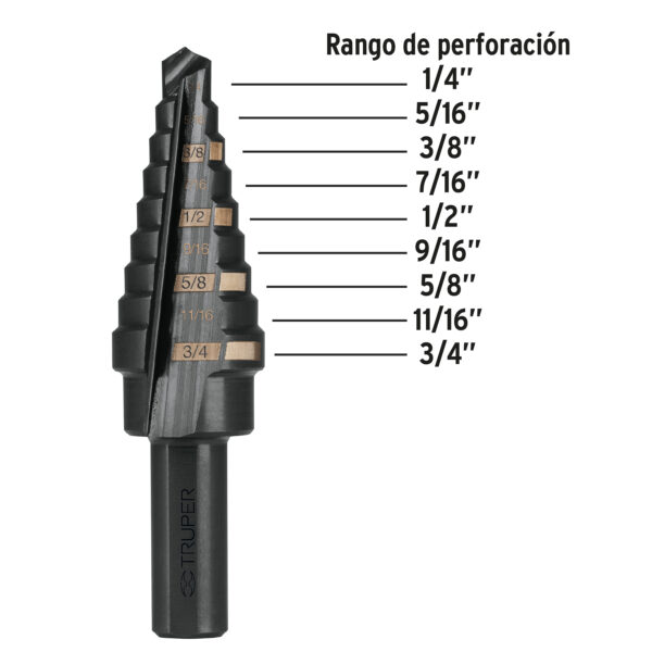 Broca escalonada óxido negro 9 escalones 1/4" a 3/4" 12123 - Imagen 4