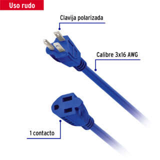 Extensión de uso rudo aterrizada 4 m 3x16 AWG, Volteck 48057