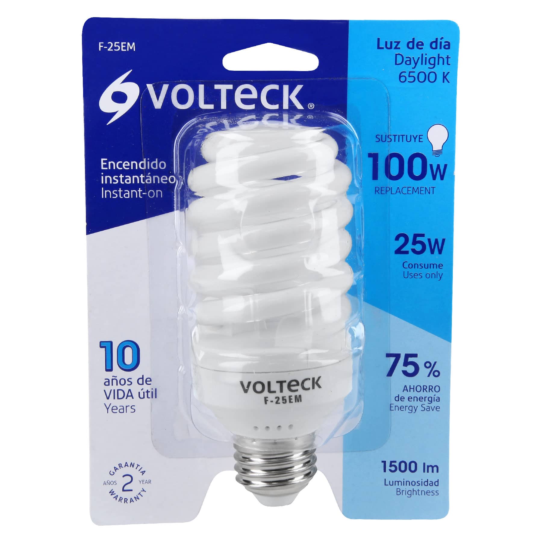 Lámpara espiral mini T2 25 W luz de día en blíster, Volteck 48506