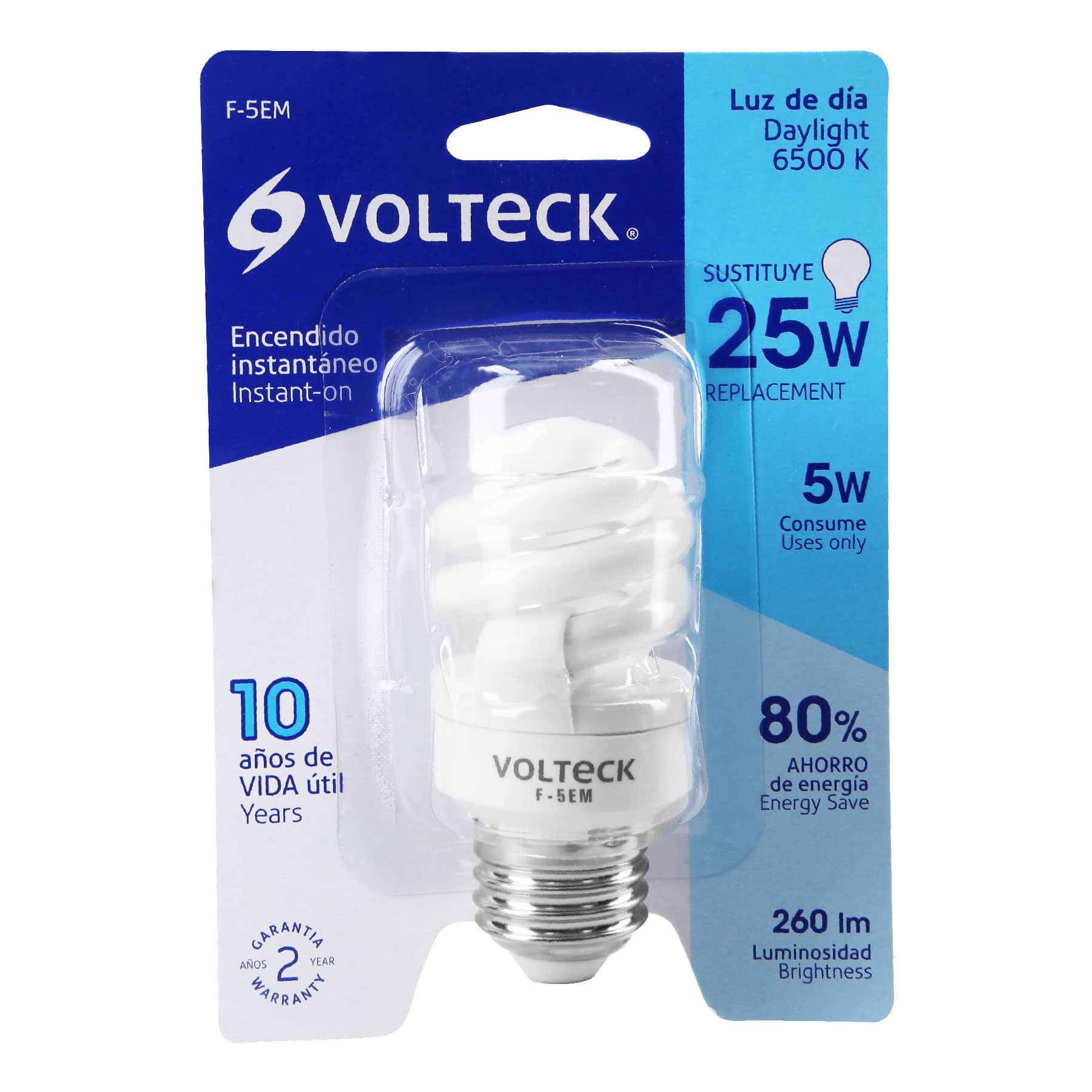 Lámpara espiral mini T2 5 W luz de día en blíster, Volteck 48200