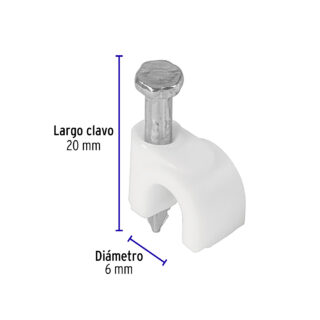 Bolsa con 20 grapas blancas de 6 mm para cable redondo 48272