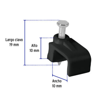 Bolsa con 20 grapas negras de 6 x 9.5 mm para cable plano  48035