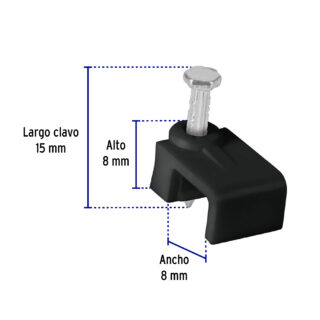 Bolsa con 20 grapas negras de 5 x 8.5 mm para cable plano 48034
