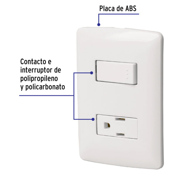 Placa armada contacto e interruptor, blanco, línea Italiana 46455 - Imagen 3