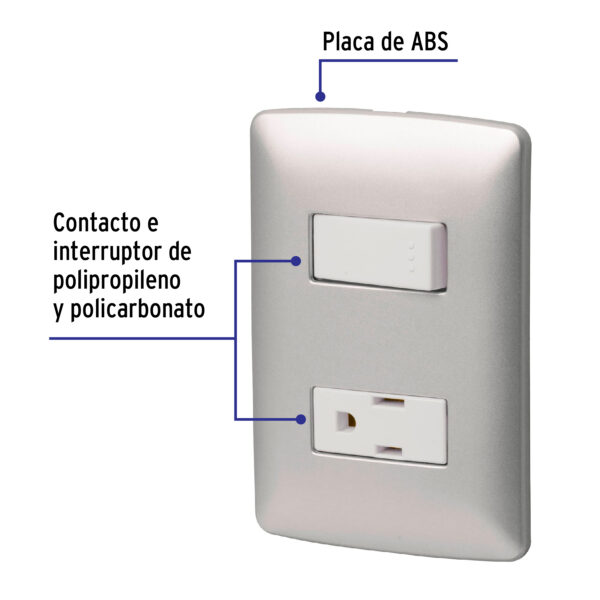 Placa armada contacto e interruptor, plata, línea Italiana 46473 - Imagen 2