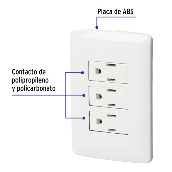Placa armada 3 contactos aterrizados, blanco, línea Italiana 46458 - Imagen 3