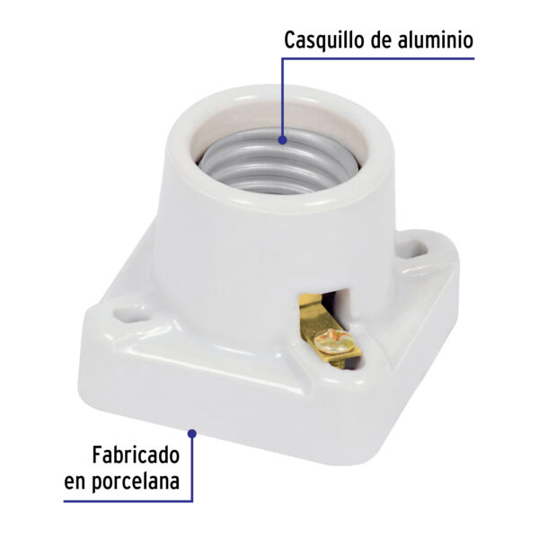 Portalámpara de porcelana, cuadrado, Volteck 46522 - Imagen 4