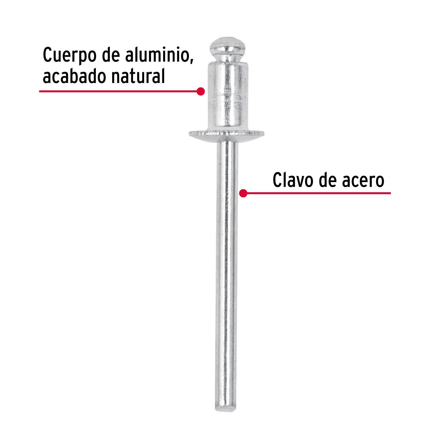 Bolsa con 50 remaches 5/32" x 1/8" de aluminio, ala 5/16" 44524 - Imagen 3