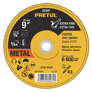 Disco Tipo 41 de 9" x 2 mm corte fino de metal, Pretul 22347