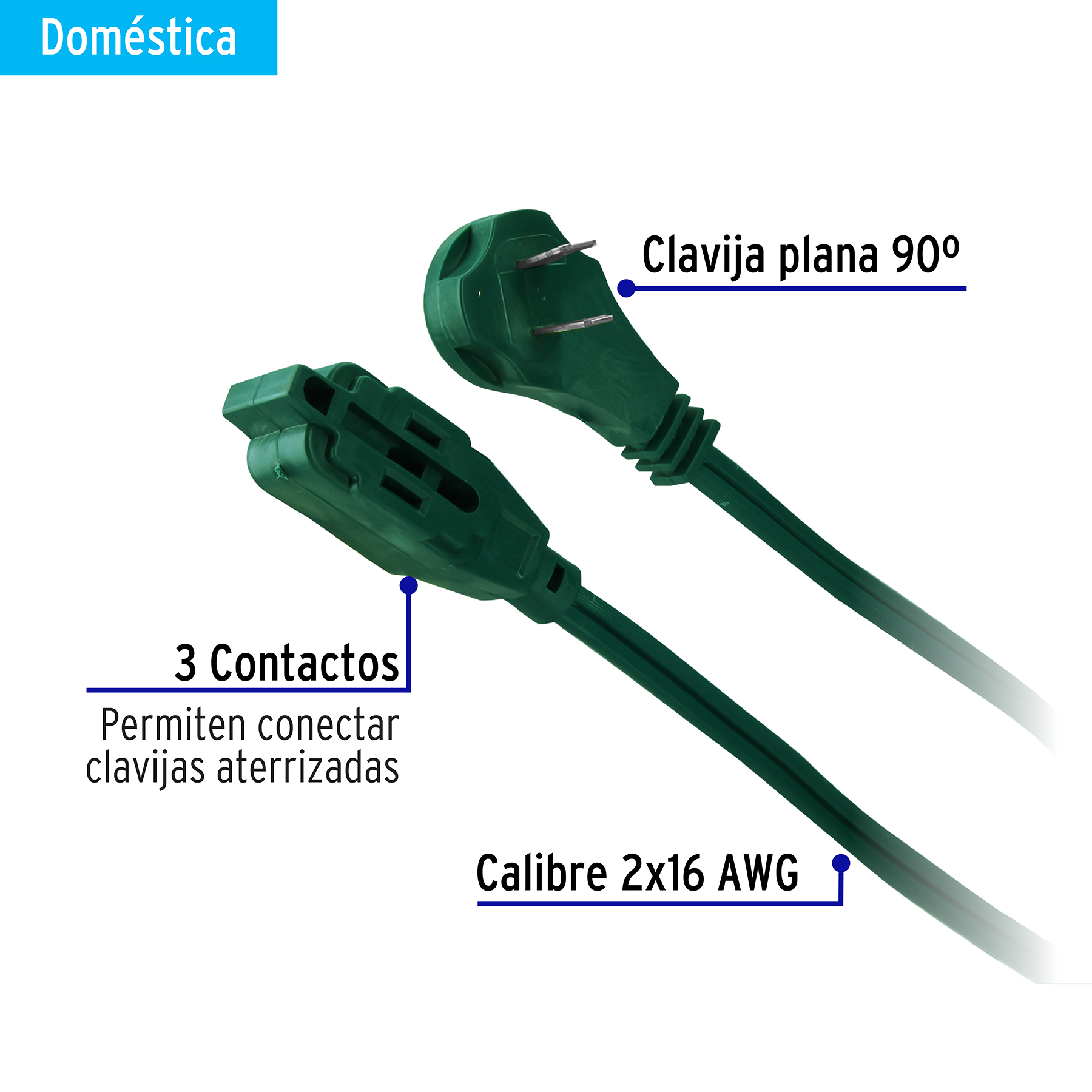 Extensión eléctrica doméstica 6 m verde con clavija plana 48026 - Imagen 4