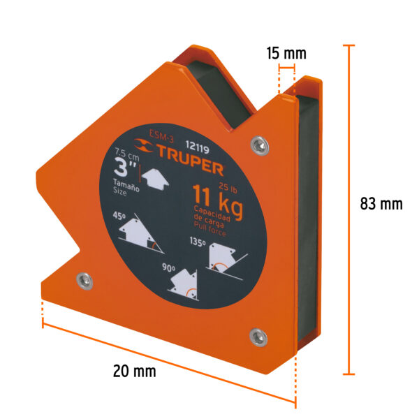Escuadra magnética 3" para soldar, capacidad 11 kg, Truper 12119 - Imagen 3