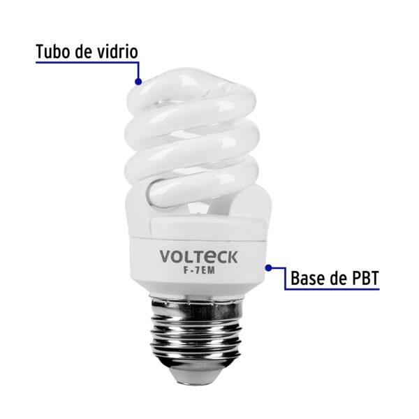 Lámpara espiral mini T2 7 W luz de día en blíster, Volteck 48202 - Imagen 3