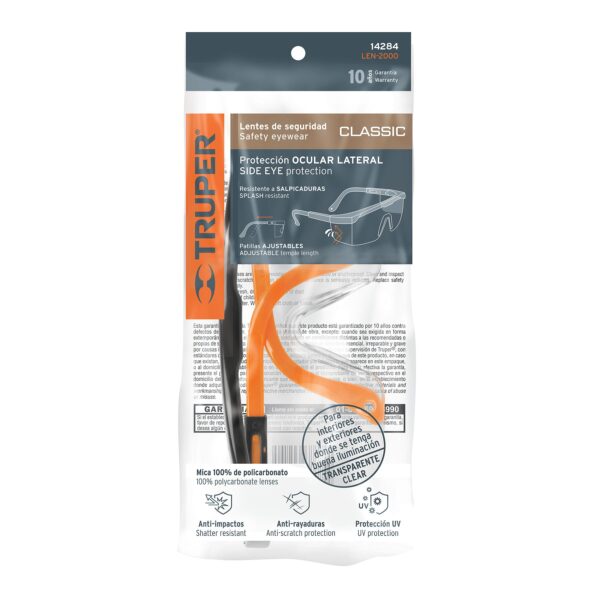 Lentes de seguridad ajustables transparentes, Truper Classic 14284 - Imagen 2