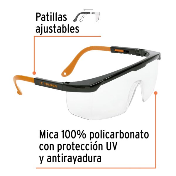 Lentes de seguridad ajustables transparentes, Truper Classic 14284 - Imagen 3