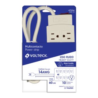Multicontacto 14 AWG uso rudo con 10 entradas, Volteck 47234