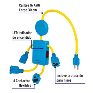 Multicontacto 16 AWG figura de niño con 4 entradas, Volteck 48182