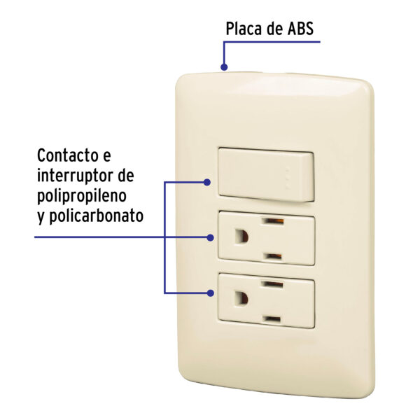 Placa armada 2 contactos e interruptor,marfil,línea Italiana 48668 - Imagen 3