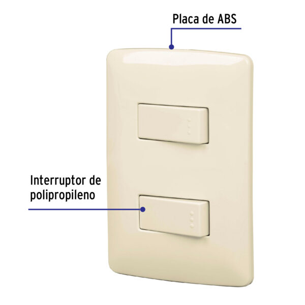 Placa armada 2 interruptores sencillos marfil,línea Italiana 48662 - Imagen 3