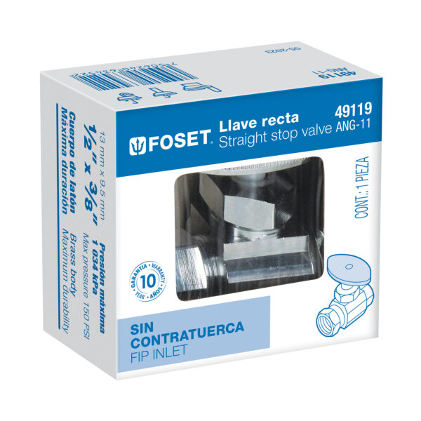 Llave angular de compresión recta 1/2" x 3/8", Foset 49119 - Imagen 2