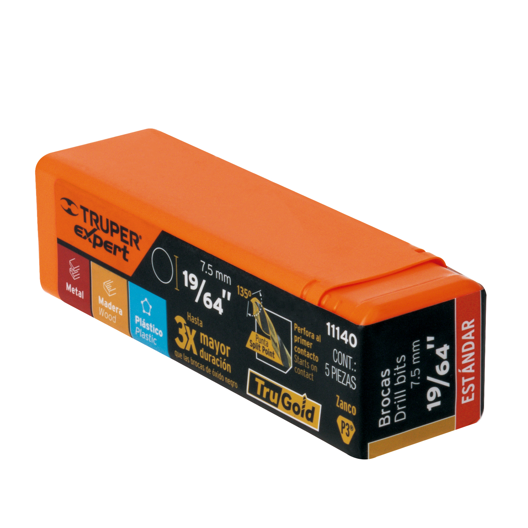 Broca HSS 19/64" Trugold para metal, Truper Expert 11140 - Imagen 2