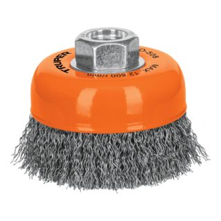 Carda copa 3" alambre ondulado fino, eje 5/8"-11, Truper 14182