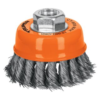 Carda copa 3" alambre trenzado fino, eje 5/8"-11, Truper 14186