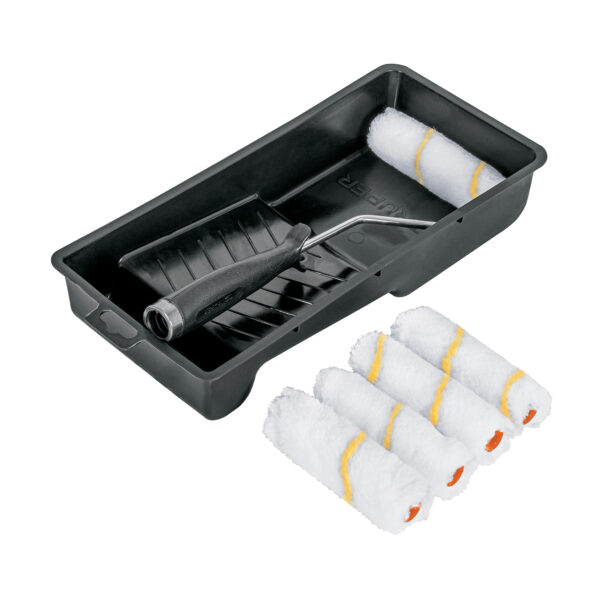 Kit de rodillo para pintar, 4" (maneral, charola y felpa) 15023