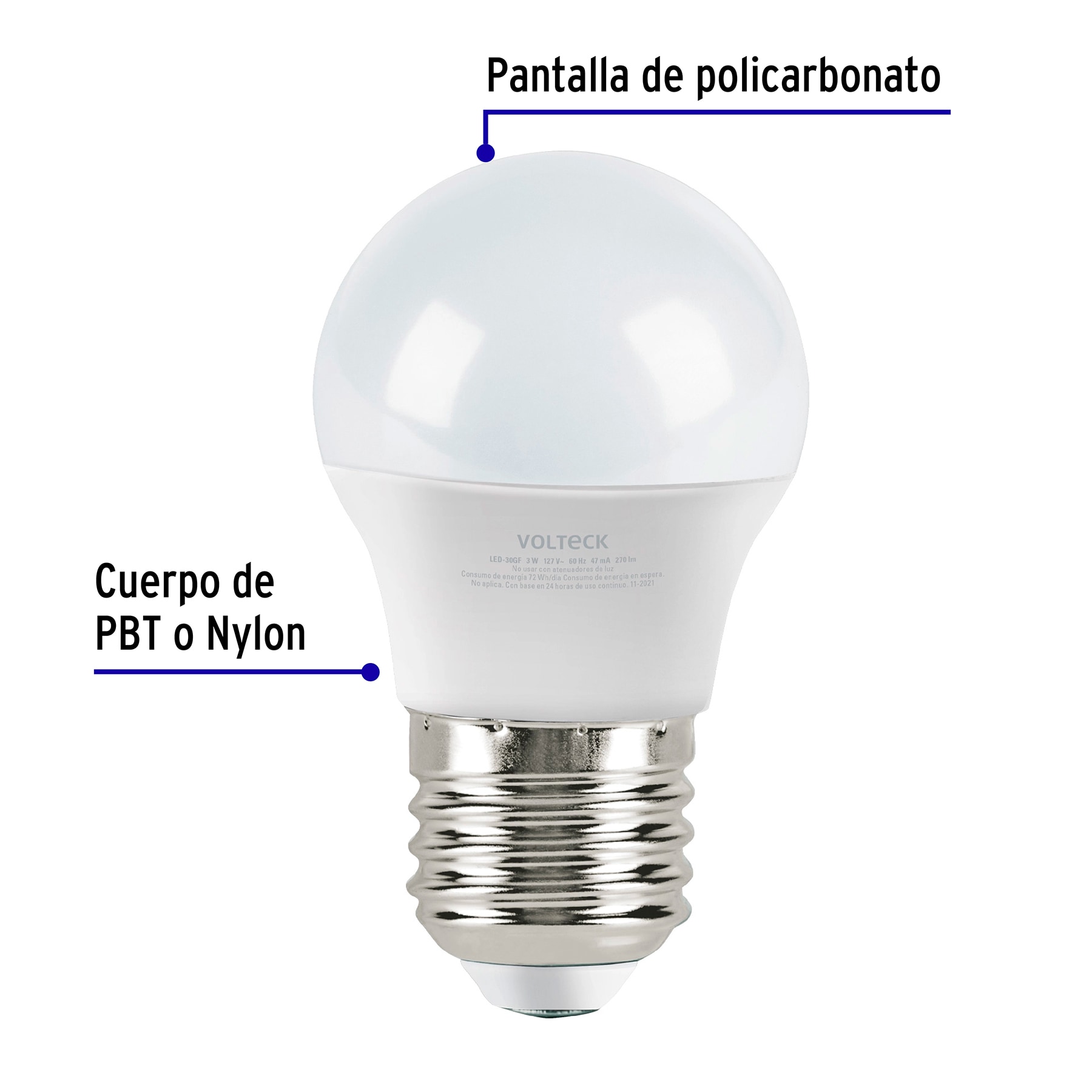 Lámpara de LED, G45, 3 W, luz de día, Volteck 46854 - Imagen 3