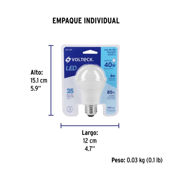 Lámpara LED A19 6 W (equiv. 40 W), luz de día, blíster 46856 - Imagen 4