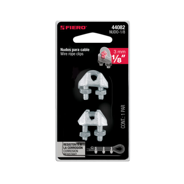 Blíster c/2 nudos (perros) de hierro p/cable de 1/8", Fiero 44082 - Imagen 3