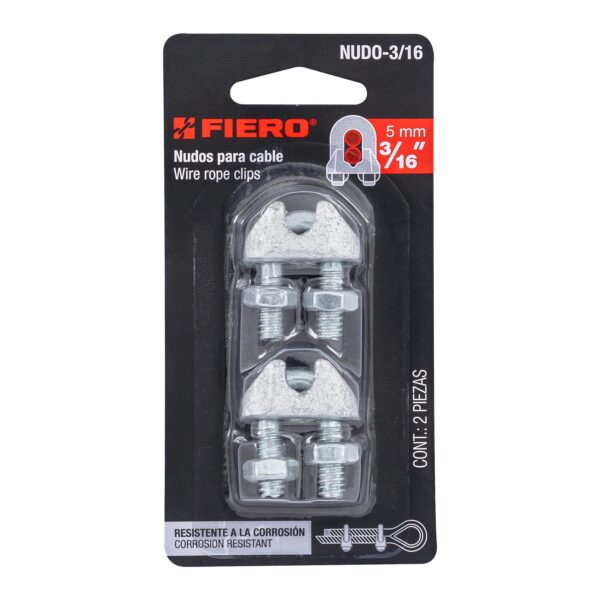 Blíster c/2 nudos (perros) de hierro p/cable de 3/16", Fiero 44083 - Imagen 3
