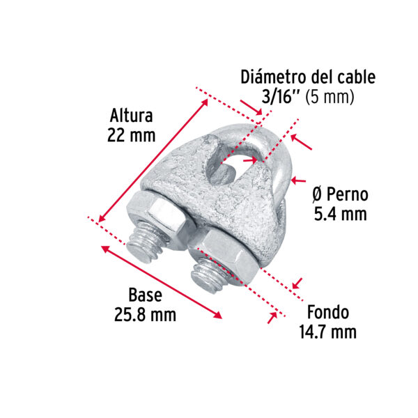 Blíster c/2 nudos (perros) de hierro p/cable de 3/16", Fiero 44083 - Imagen 6