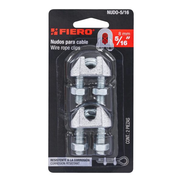 Blíster c/2 nudos (perros) de hierro p/cable de 5/16", Fiero 44085 - Imagen 2
