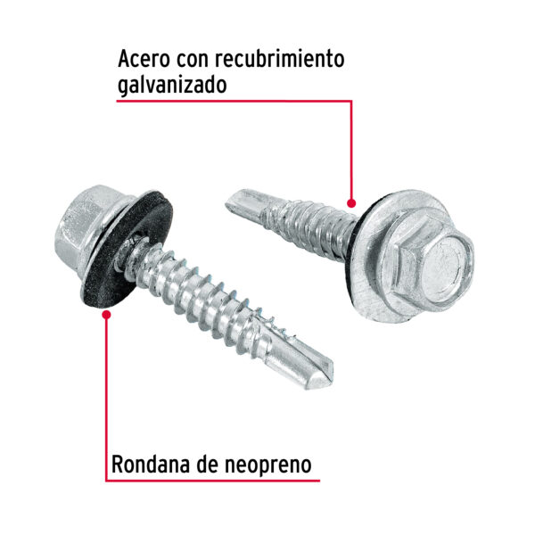 Bolsa con 50 pijas 1-1/4" hexagonal, punta broca con rondana 44407 - Imagen 4