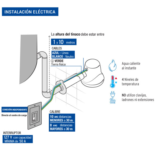 Regadera eléctrica, 4 temperaturas, 14.5cm, beige, Foset 45156 - Imagen 2