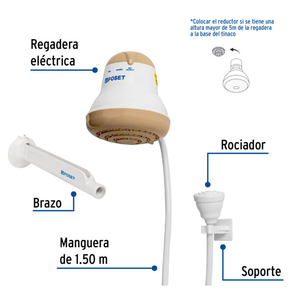Regadera eléctrica, 4 temperaturas, 14.5cm, beige, Foset 45156 - Imagen 5