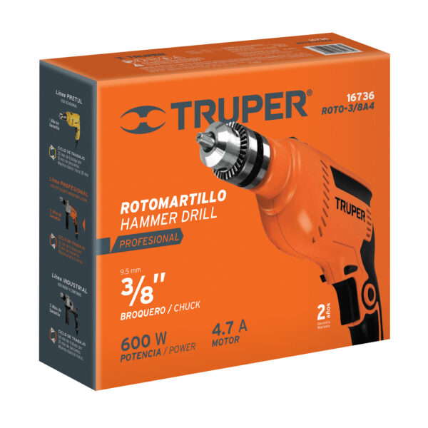 Rotomartillo 3/8" 600 W, profesional, Truper 16736 - Imagen 2