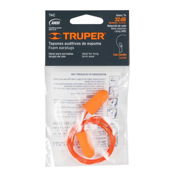 Tapón auditivo desechable de espuma con cordón, Truper 14223 - Imagen 3