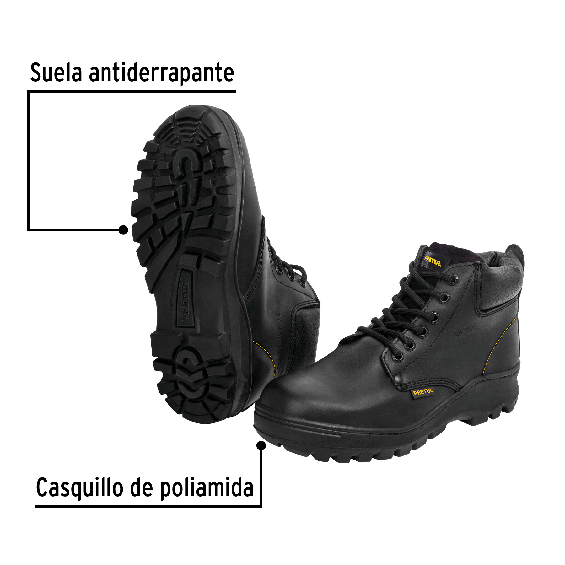 Bota de seguridad negra, #26, casquillo de poliamida, PRETUL 25991 - Imagen 3